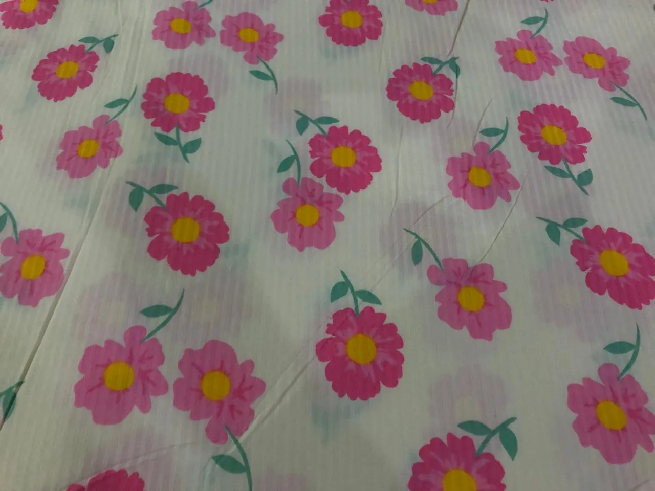 100 % Cotton IVORY SELF STRIPE WITH DAINTY PINK FLOWER MOTIFS  58" wide [16867]