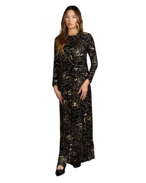 1101 Gold Printed Black Cotton Nursing Nightgown