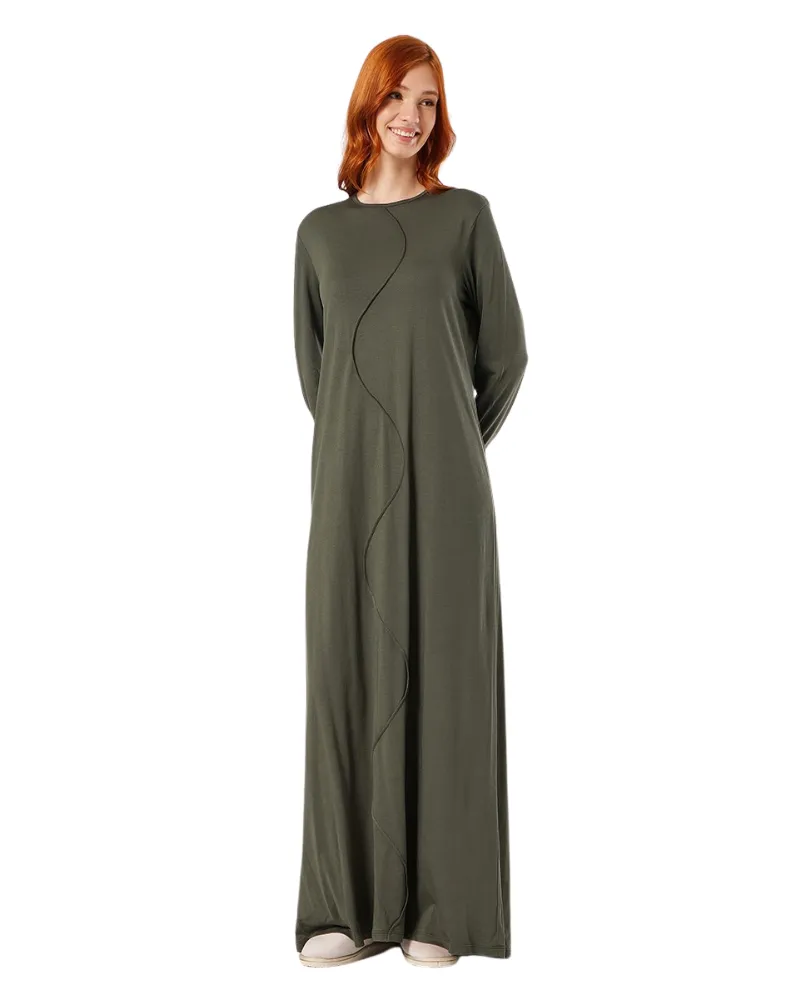 12931 Olive Green Wave Design Pull On Cotton Nightgown