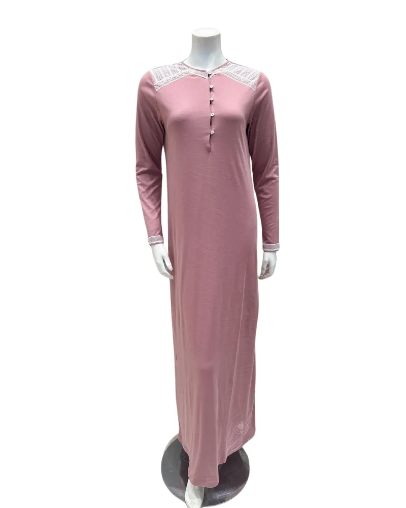 24406C Rose Shoulder Detail Button Down Cotton Nightgown