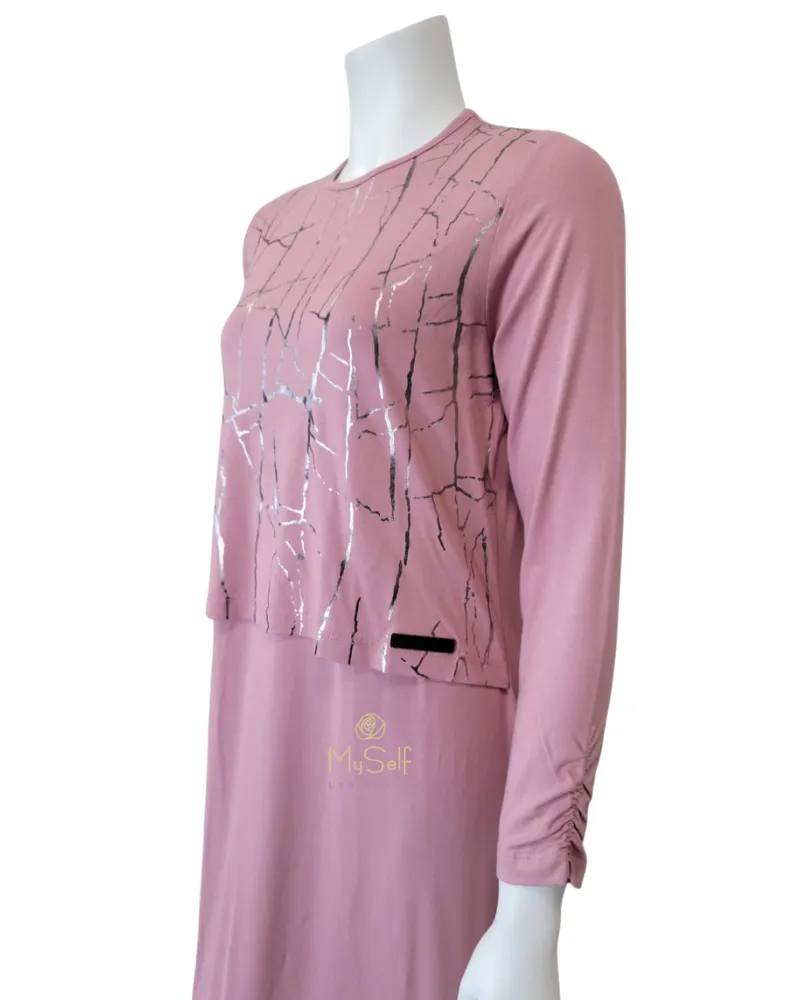 307-PK Silver Print Pink Cotton Nursing Nightgown