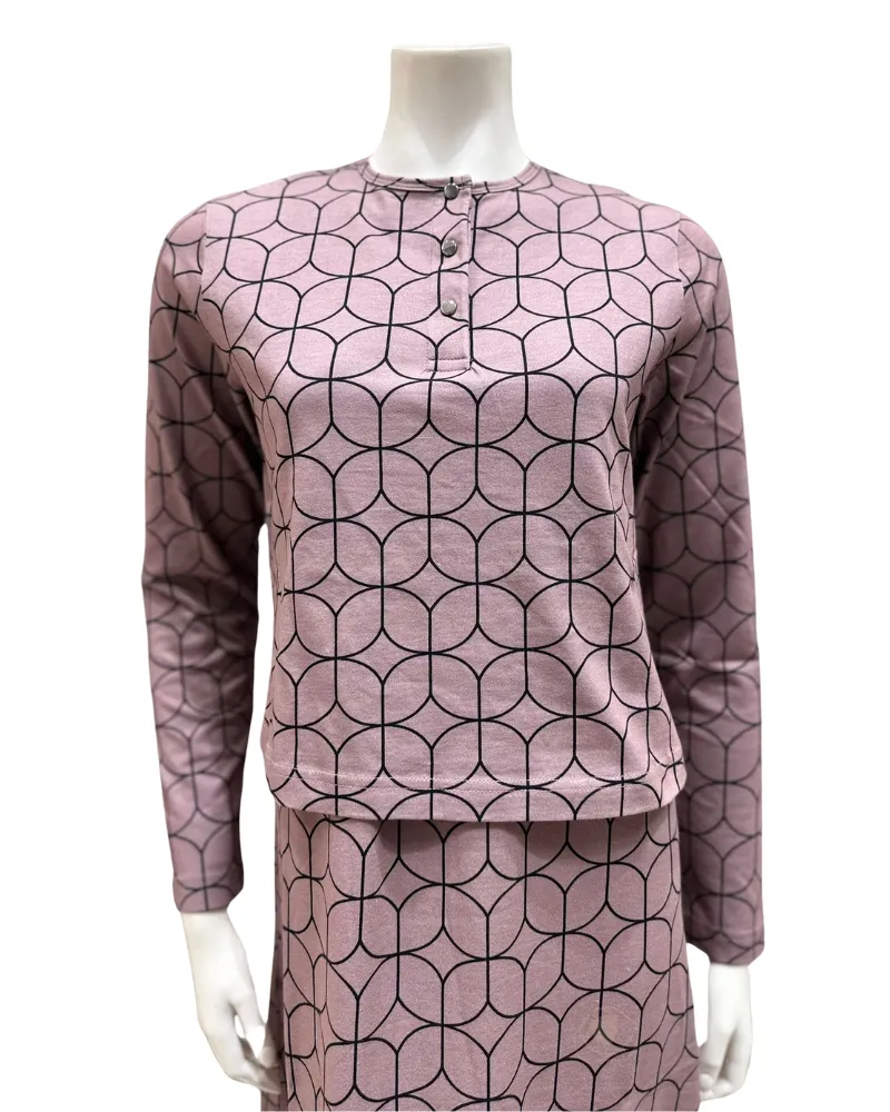 AK1816 Geometric Print Screen Print Mauve Cotton Nursing Nightgown