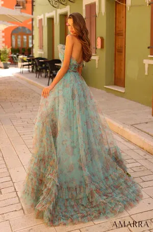 Amarra 88825 Long Prom Dress Strapless Ruffled Tulle Chiffon Formal Pageant Gown