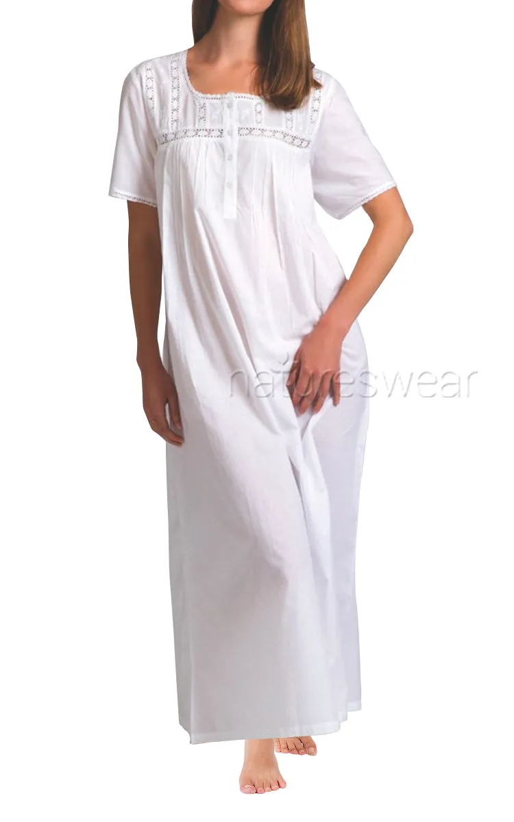 Arabella Diana Cotton Nightgown with Short Sleeve in White MD-5