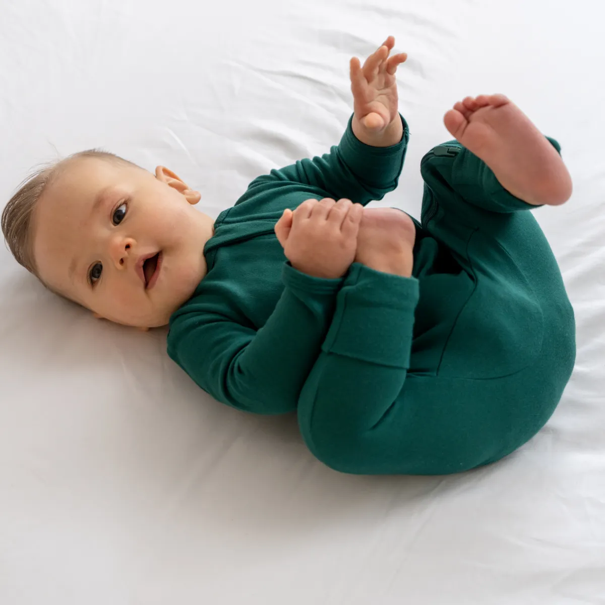 Baby Bamboo Pajamas w/ DreamCuffs™: 0 - 3 Months / Forest Green