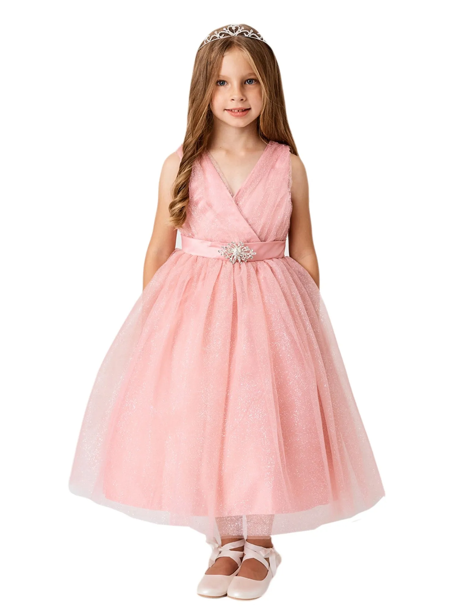 Baby Girls Multi Color Sash Ruffled Tulle High-Low Junior Bridesmaid Dress 6-24M