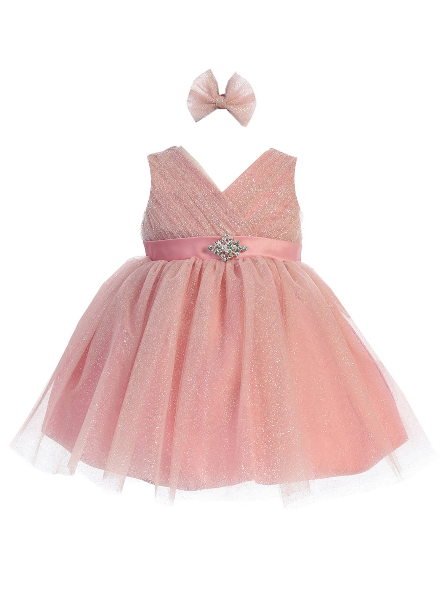 Baby Girls Multi Color Sash Ruffled Tulle High-Low Junior Bridesmaid Dress 6-24M