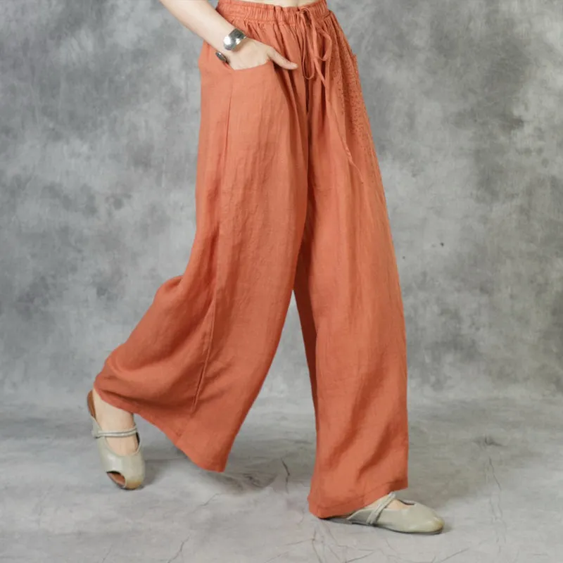 Beautiful White Pockets Tie Waist Fall Wide Leg Pants