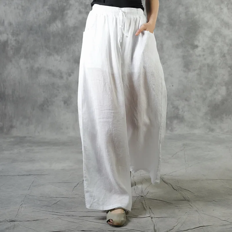 Beautiful White Pockets Tie Waist Fall Wide Leg Pants