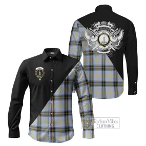 Bell of the Borders Tartan Long Sleeve Button Shirt with Family Crest and Military Logo Style