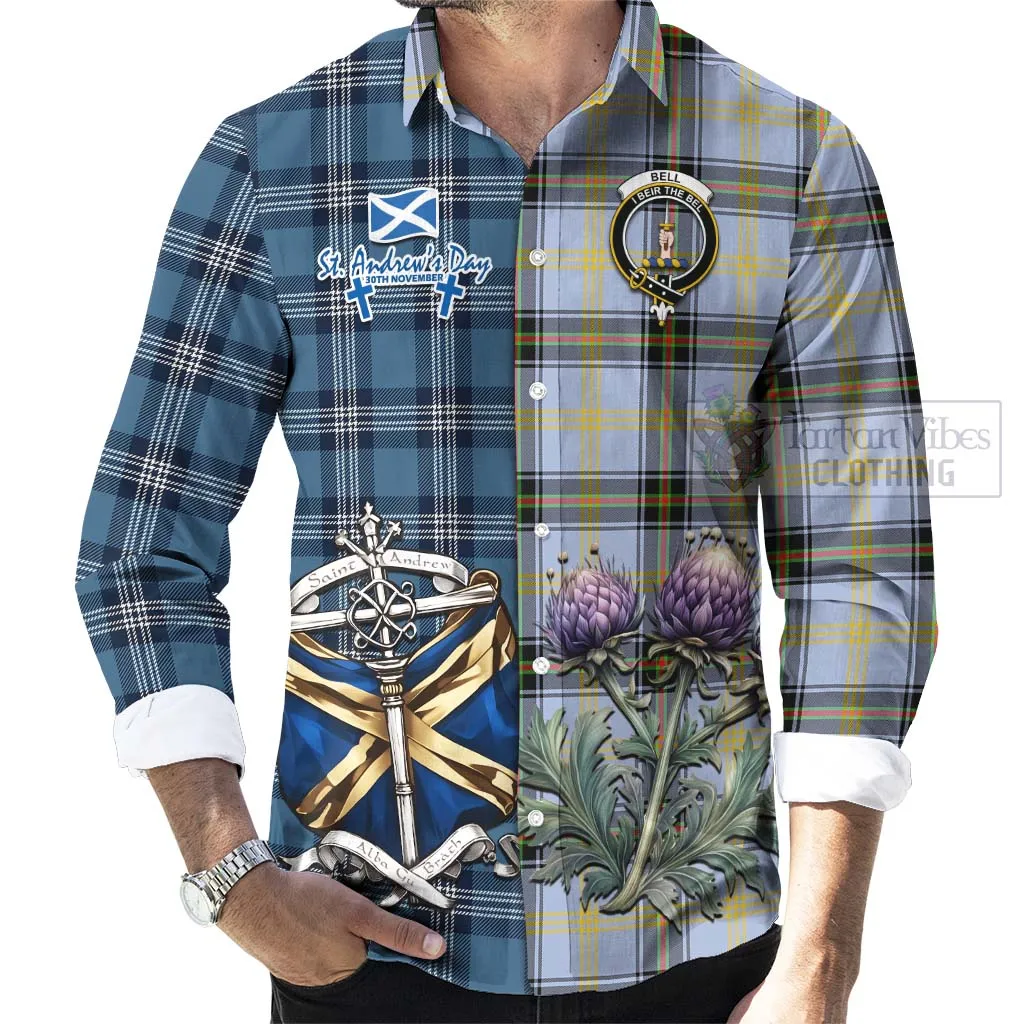 Bell Tartan Long Sleeve Button Shirt Happy St. Andrew's Day Half Tartan Style