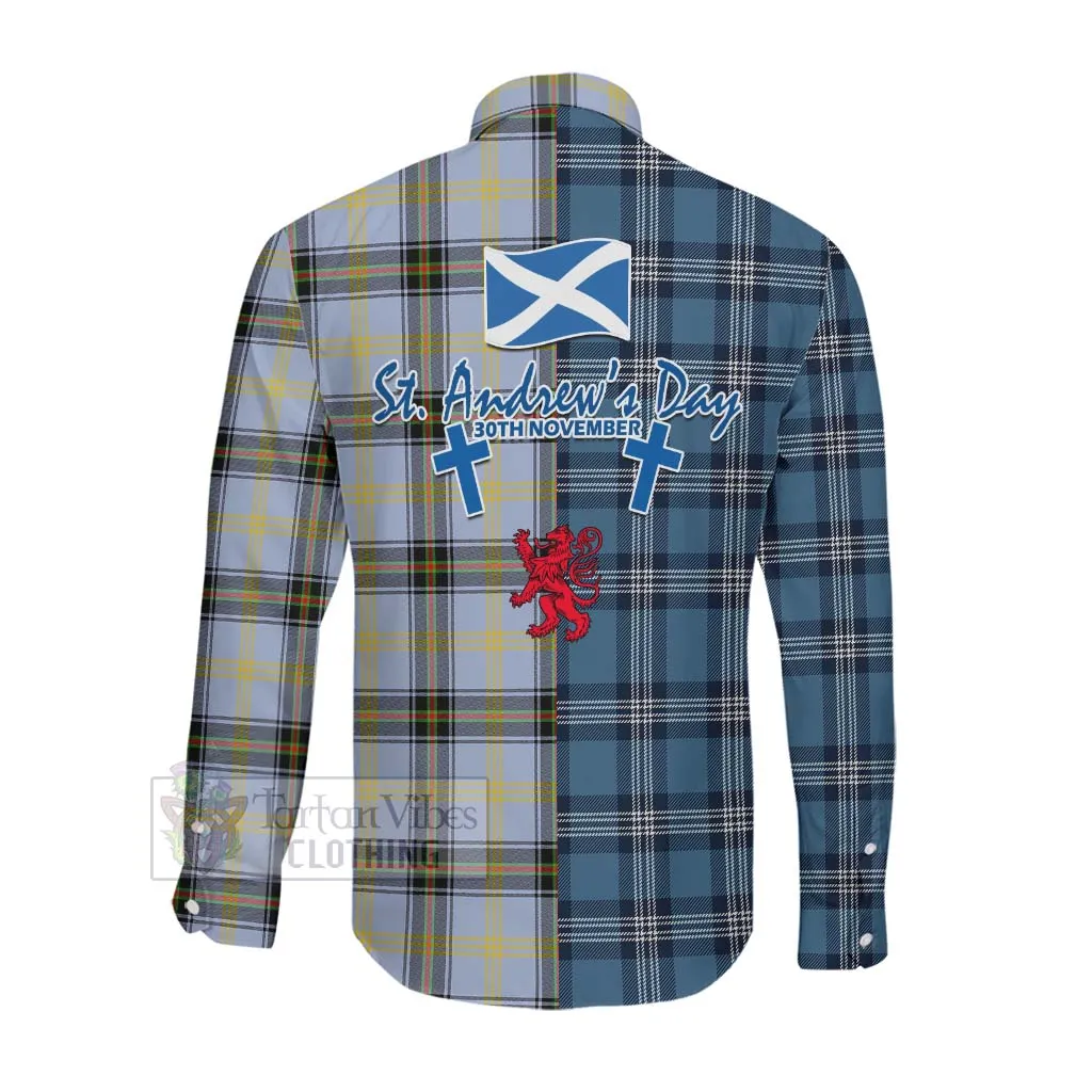 Bell Tartan Long Sleeve Button Shirt Happy St. Andrew's Day Half Tartan Style