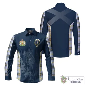 Bell Tartan Long Sleeve Button Up Shirt with Family Crest and Scottish Thistle Vibes Sport Style