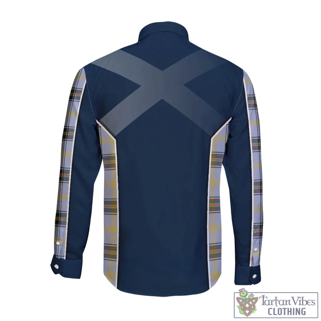 Bell Tartan Long Sleeve Button Up Shirt with Family Crest and Scottish Thistle Vibes Sport Style