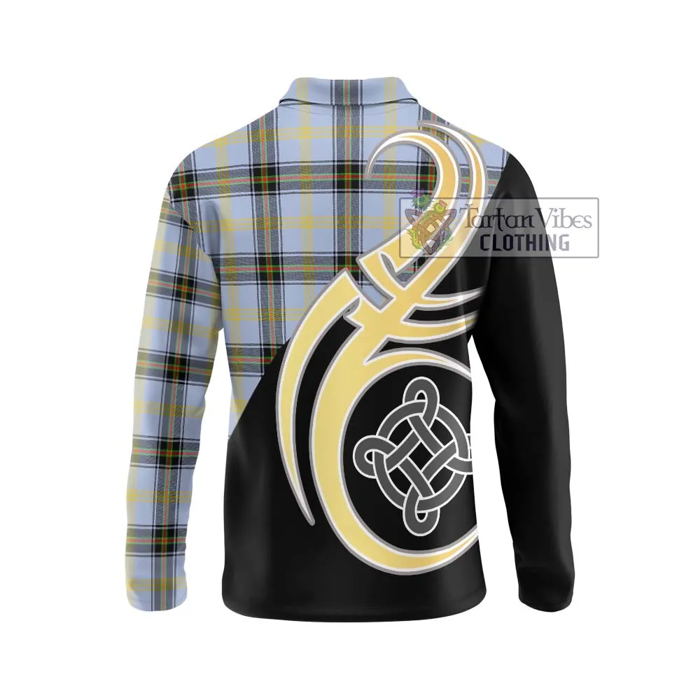 Bell Tartan Long Sleeve Polo Shirt with Family Crest and Celtic Symbol Style