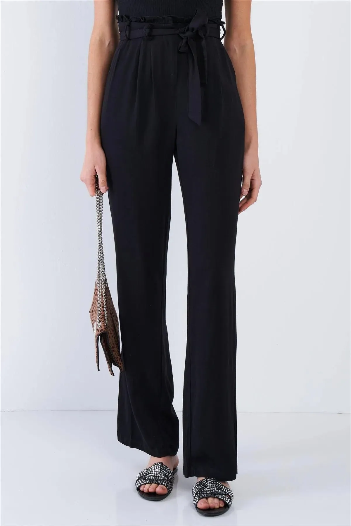 Black Office Chic Relaxed Fit High Waist Boot Cut Pants  /3-2-1