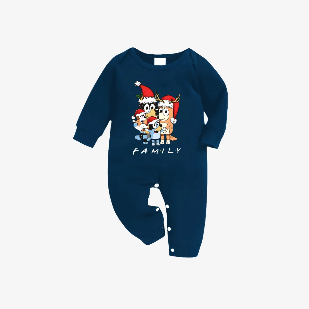 Bluey-Themed Festive Animal Pattern Sky Blue Plaid Family Pajama Sets