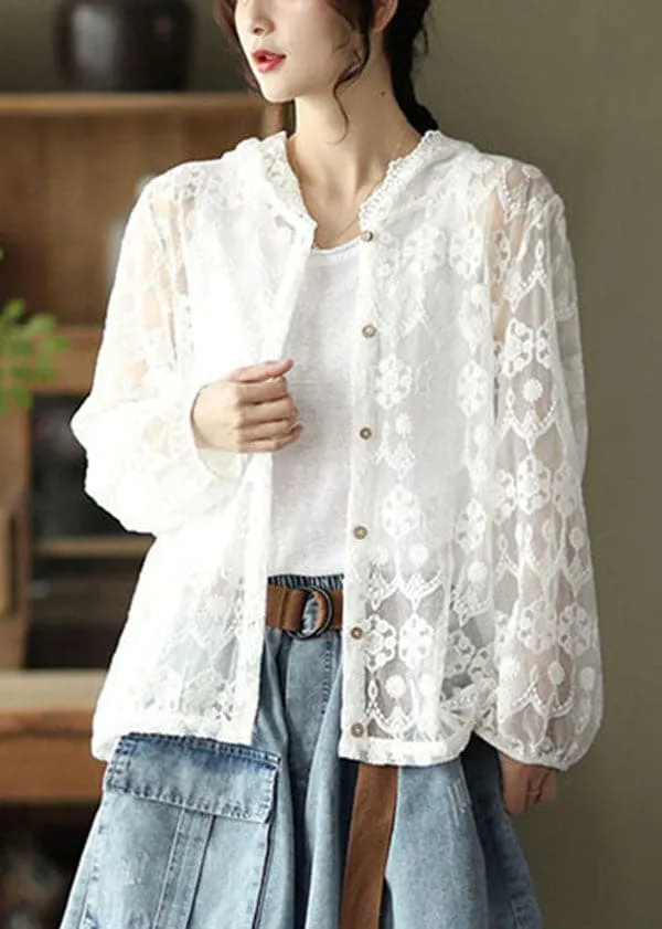 Boutique White Hooded Lace UPF 50  Coat Cardigans Summer