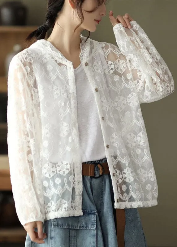 Boutique White Hooded Lace UPF 50  Coat Cardigans Summer