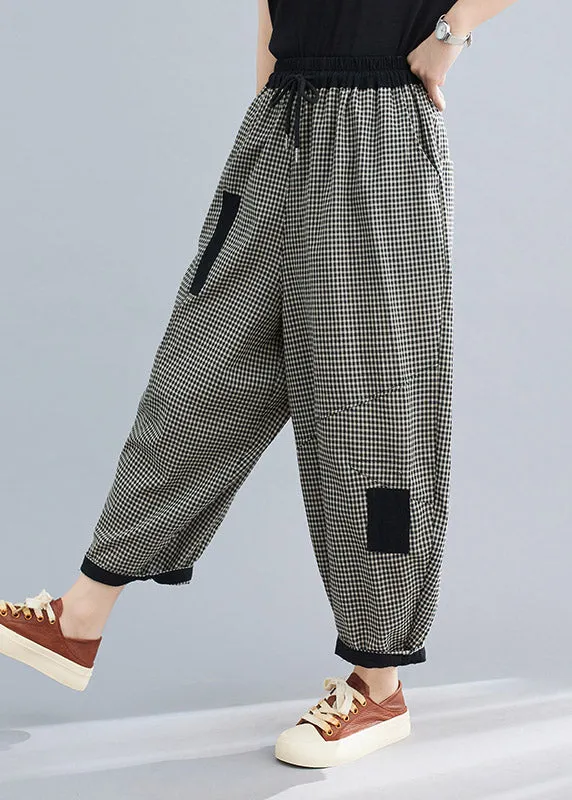 Casual Plaid Tie Waist Lantern Pants Summer LY2978