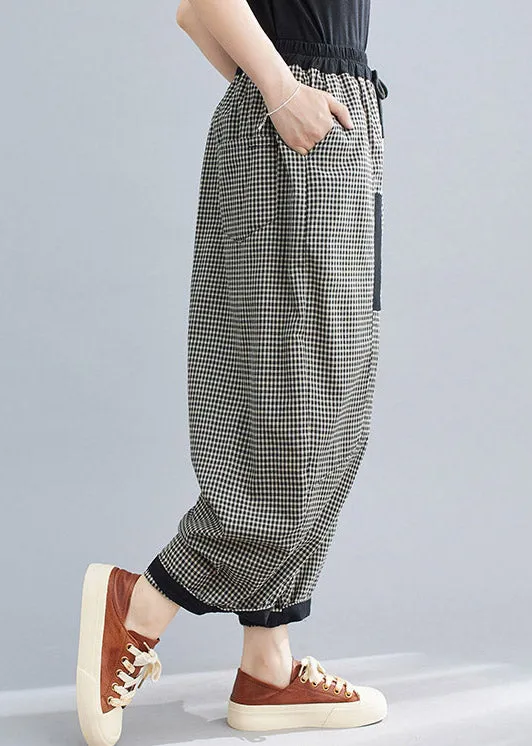 Casual Plaid Tie Waist Lantern Pants Summer LY2978