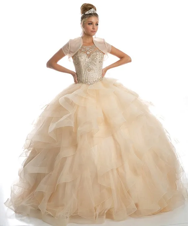 Champagne Sweetheart High Neckline And A Ruffled Tulle Ball