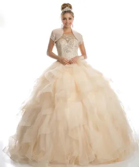 Champagne Sweetheart High Neckline And A Ruffled Tulle Ball