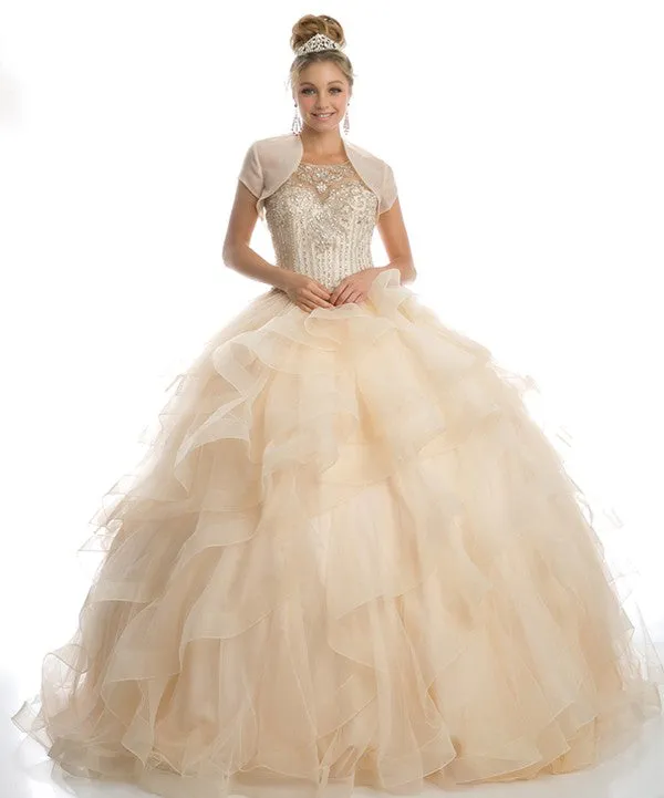 Champagne Sweetheart High Neckline And A Ruffled Tulle Ball