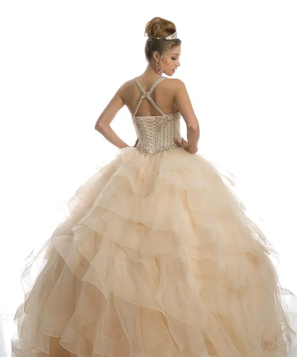 Champagne Sweetheart High Neckline And A Ruffled Tulle Ball