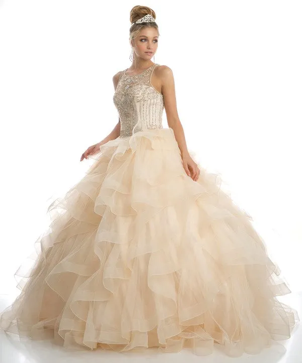 Champagne Sweetheart High Neckline And A Ruffled Tulle Ball