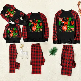 Christmas "We are Family" Colorful Multi-Element Letter Prints Black & Red Plaid Family Matching Black Pajamas