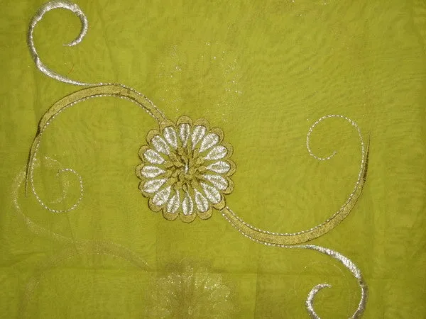 cotton voile fabric~Lime Green with embroidery-5 yards