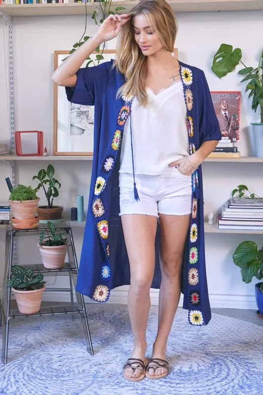 DAVI & DANI Solid Long Tassel Summer Cardigan