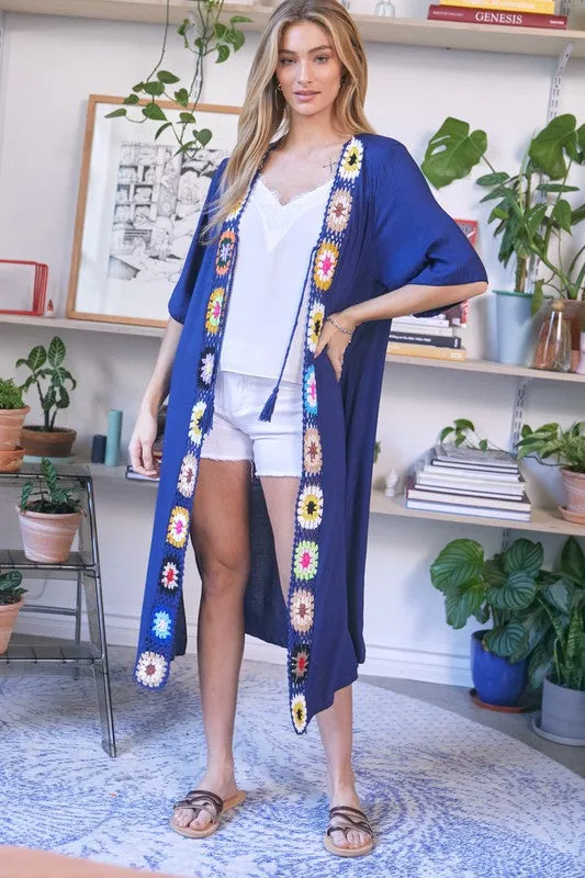 DAVI & DANI Solid Long Tassel Summer Cardigan