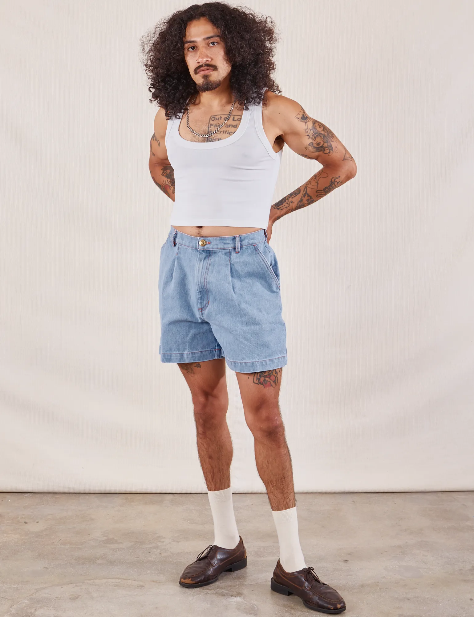 Denim Trouser Shorts - Light Wash