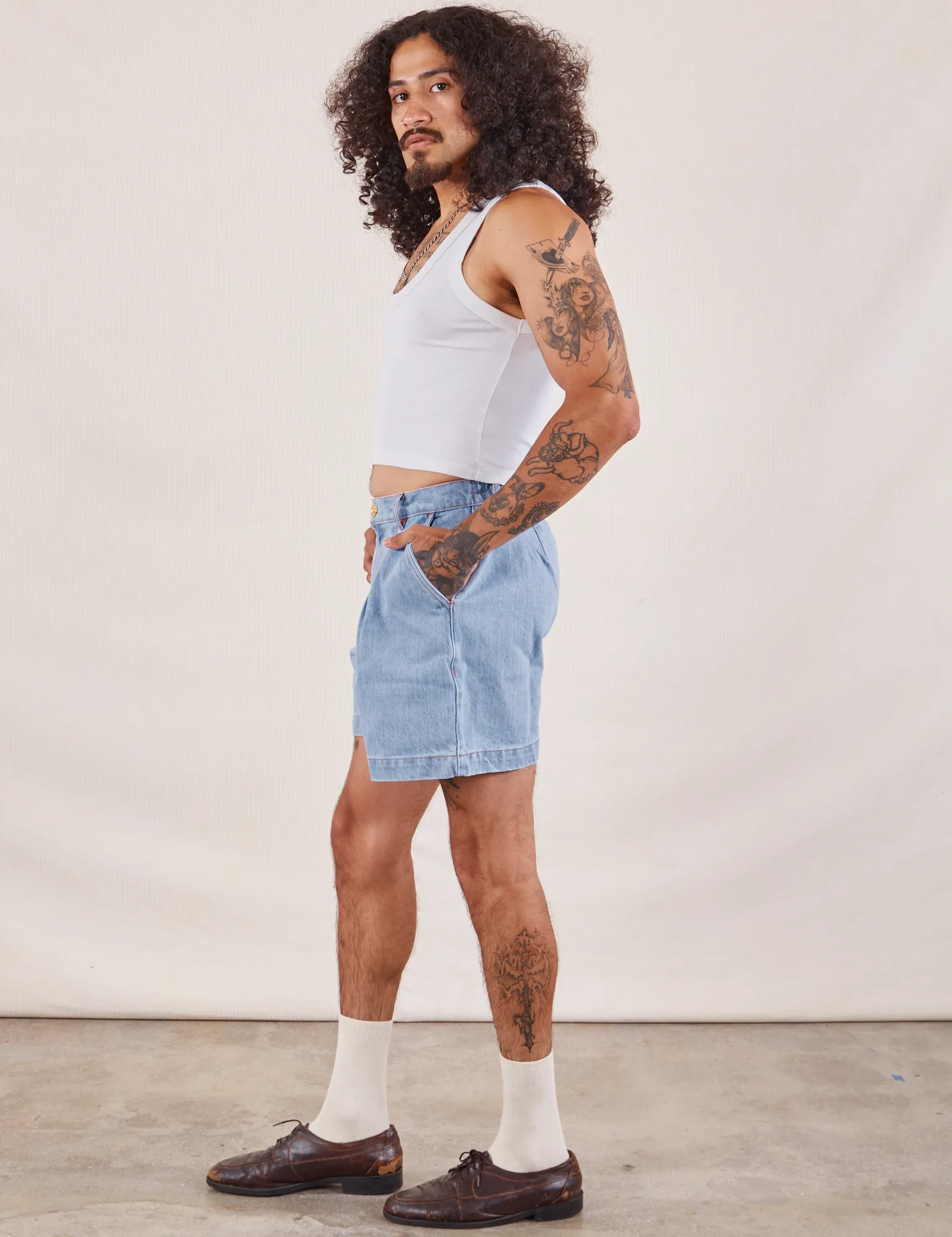 Denim Trouser Shorts - Light Wash