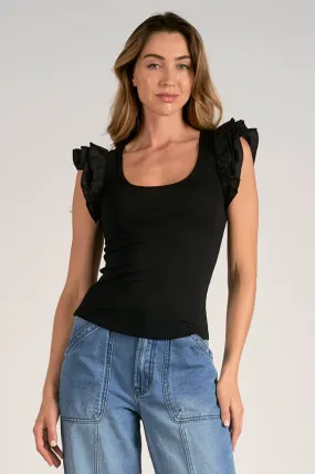 ELN Rib/Ruffle Tank-Black