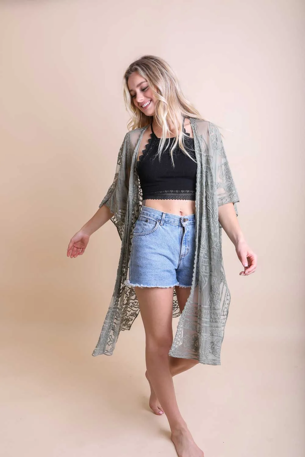 Floral Mandala Mesh Kimono