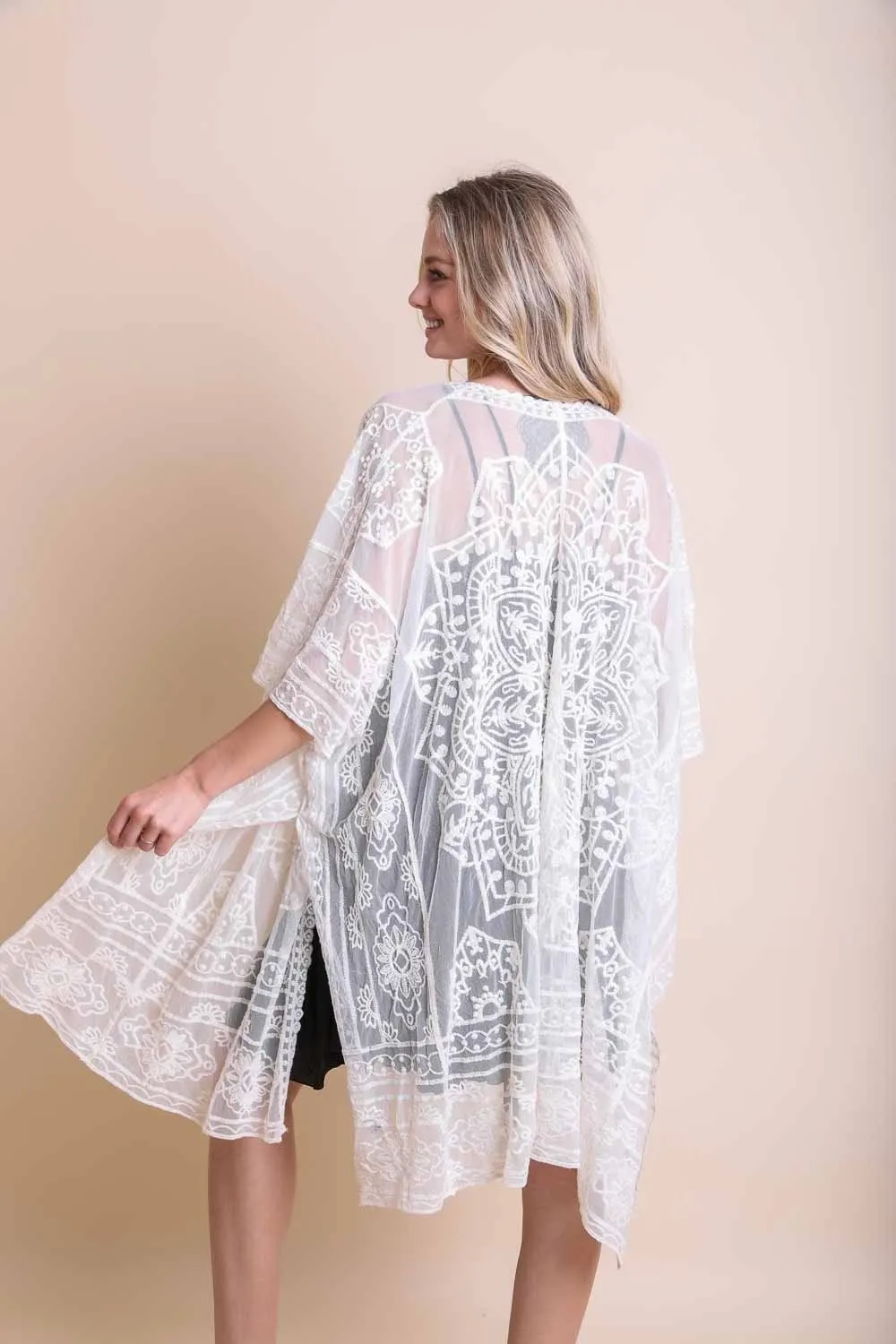 Floral Mandala Mesh Kimono