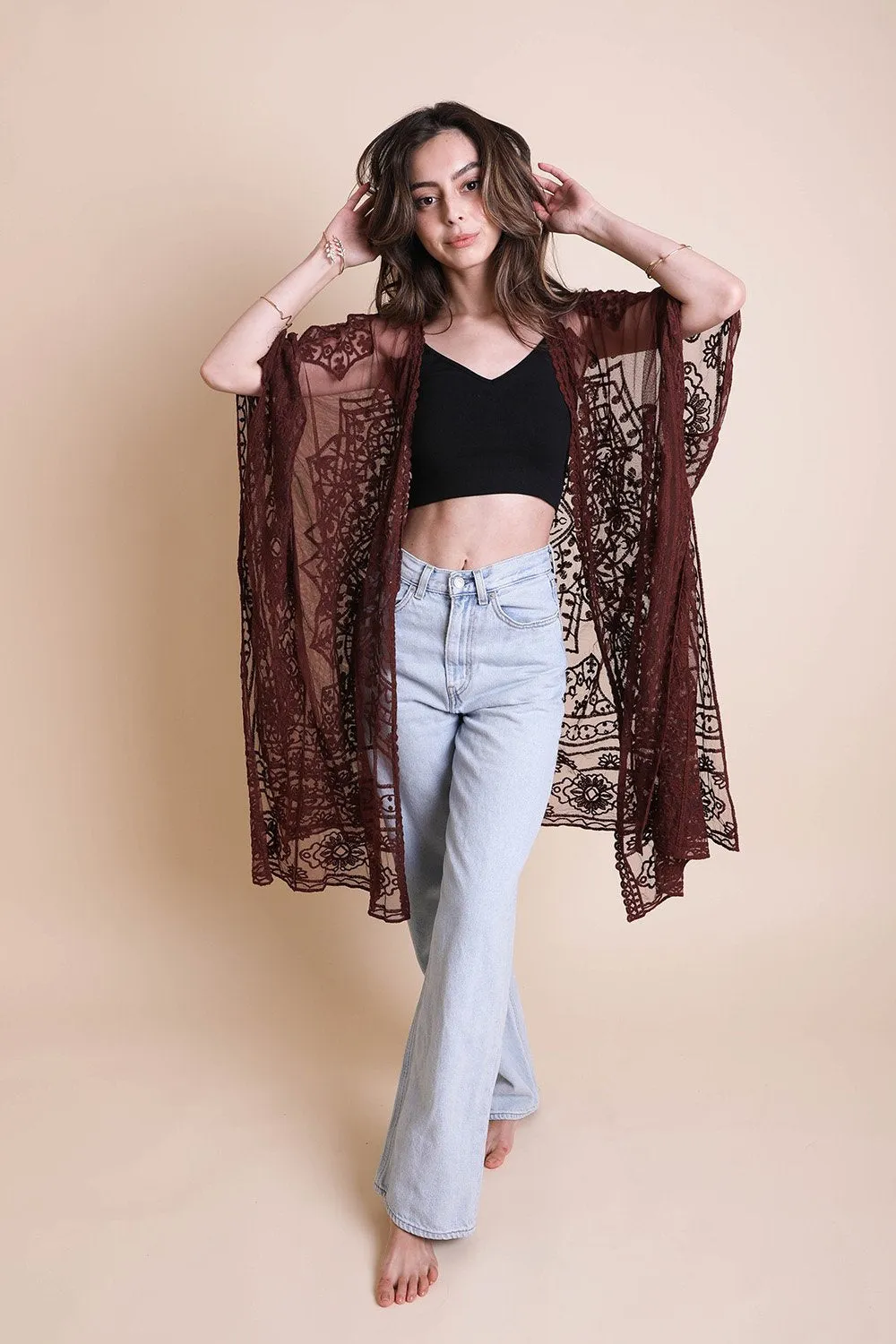 Floral Mandala Mesh Kimono