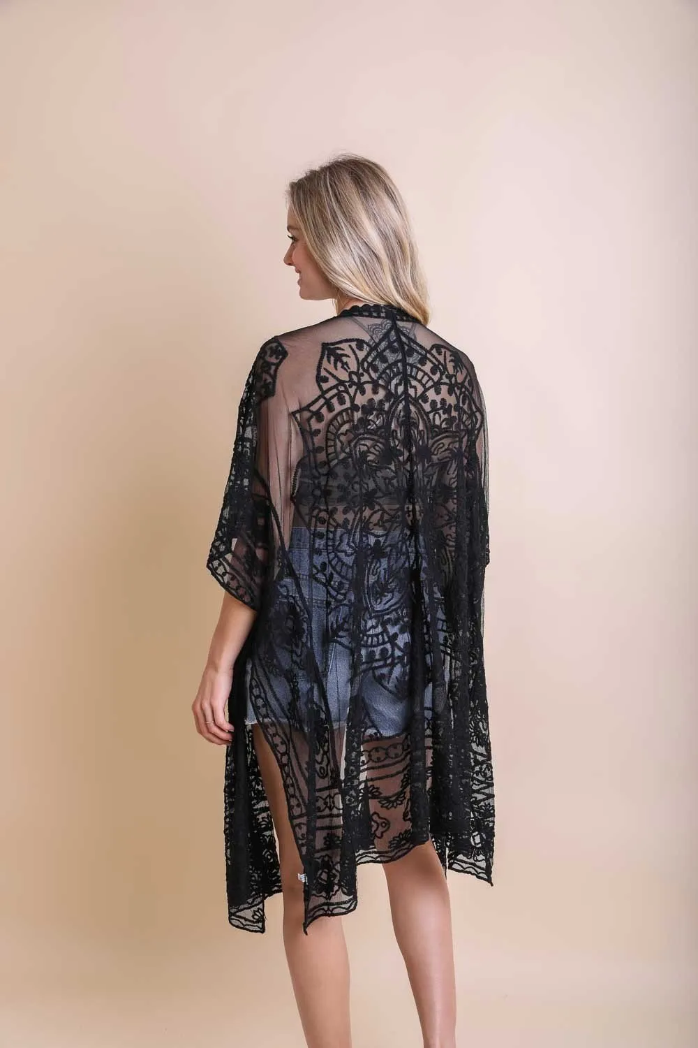 Floral Mandala Mesh Kimono