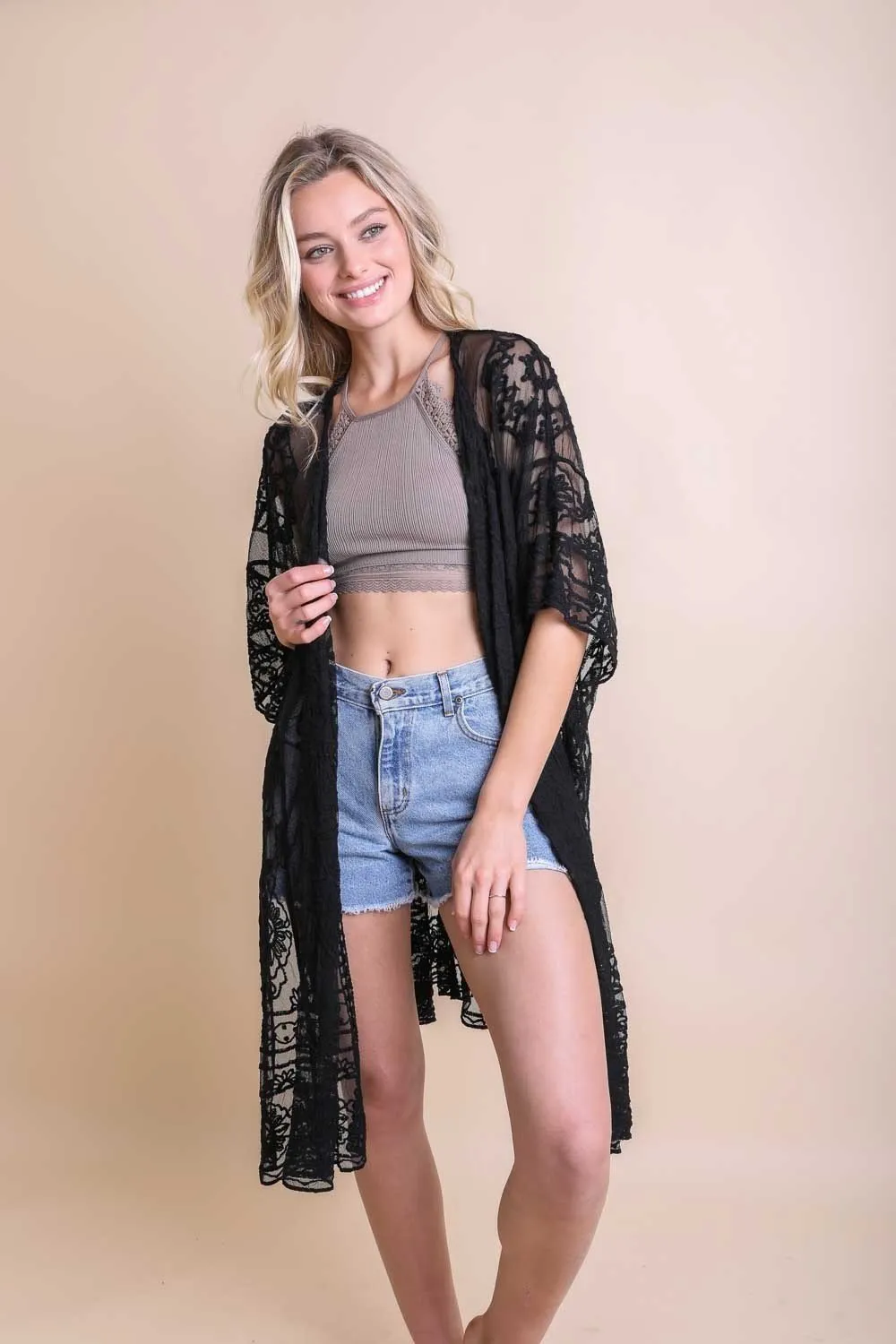 Floral Mandala Mesh Kimono