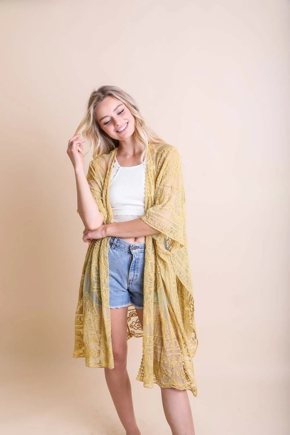 Floral Mandala Mesh Kimono