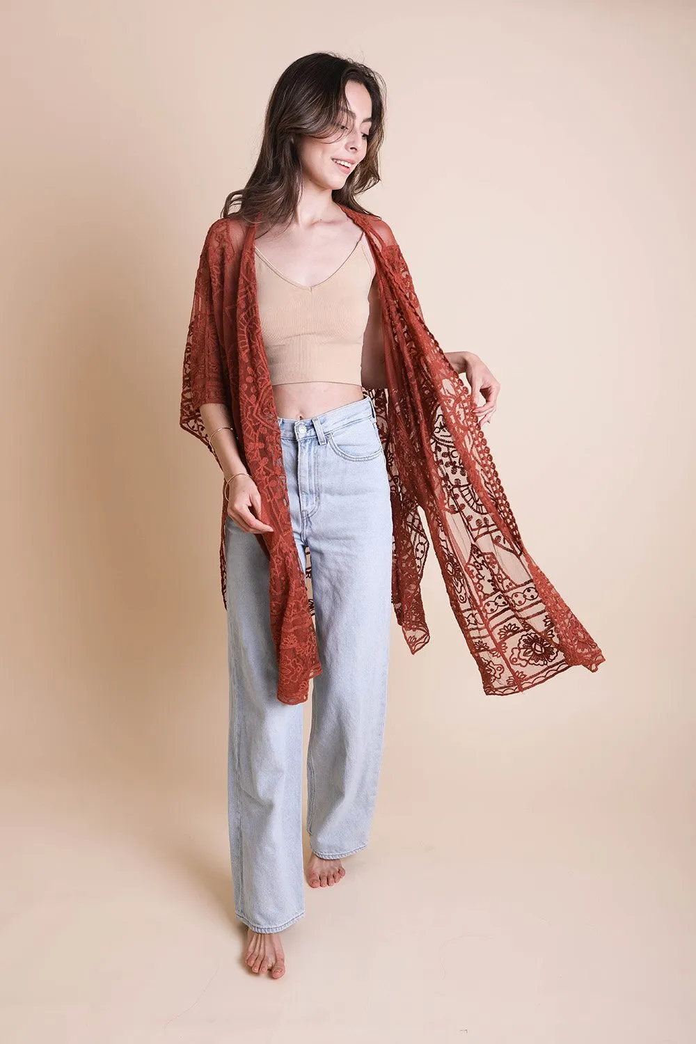 Floral Mandala Mesh Kimono