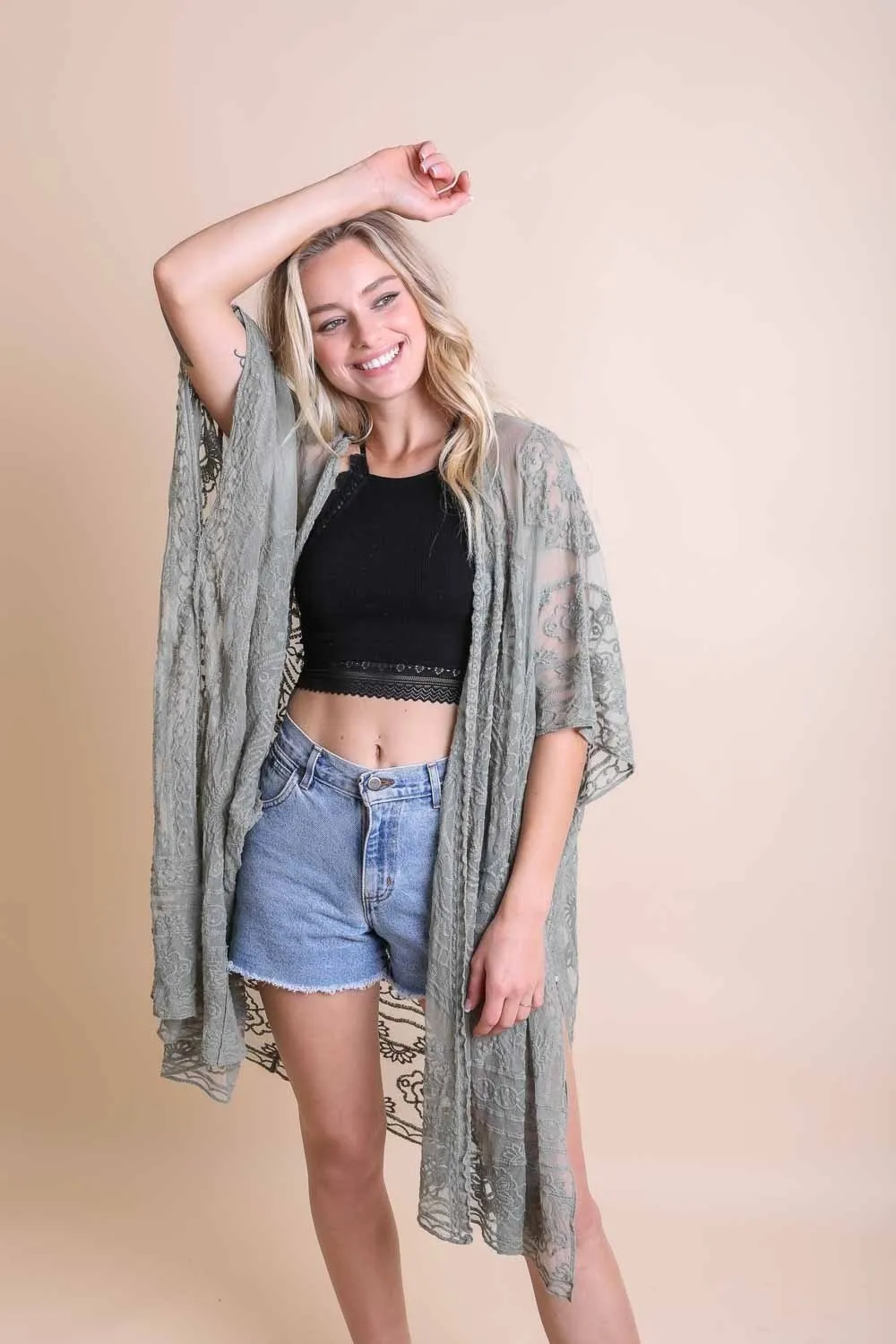 Floral Mandala Mesh Kimono