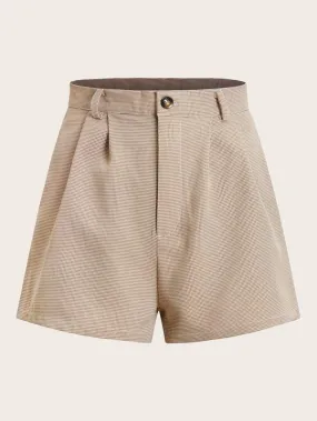 Foldover Pleated Front Houndstooth Shorts