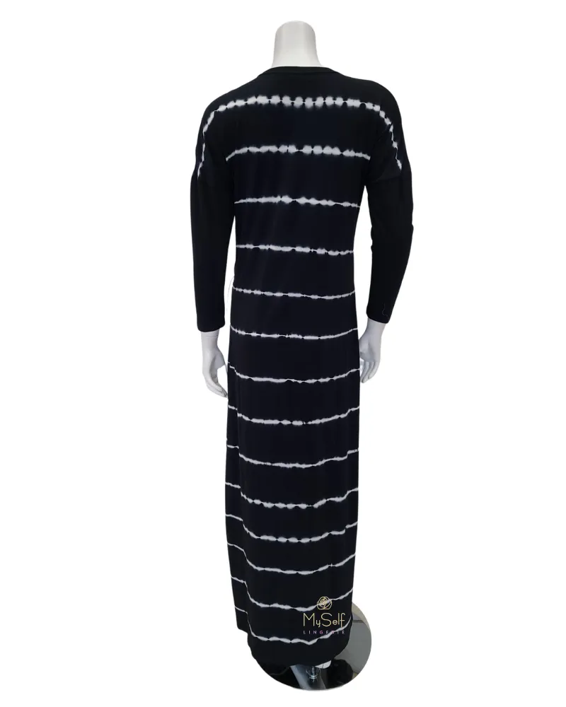 FW21N12B Black Tie Dye Rib Sleeved Cotton Nursing Nightgown