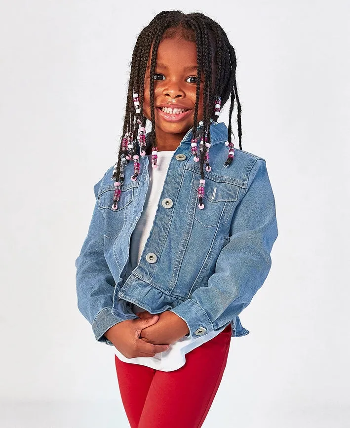 Girls Light Wash Ruffle Denim Jacket