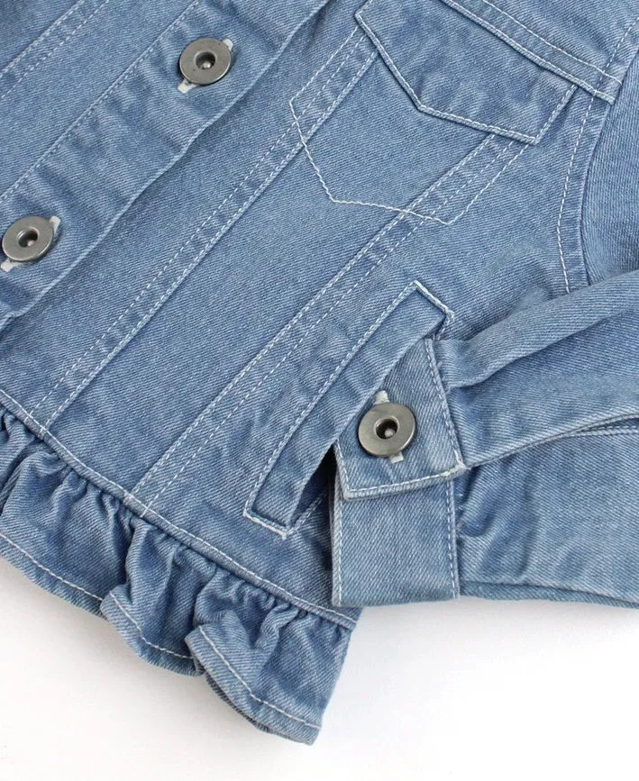 Girls Light Wash Ruffle Denim Jacket