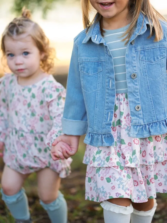 Girls Light Wash Ruffle Denim Jacket